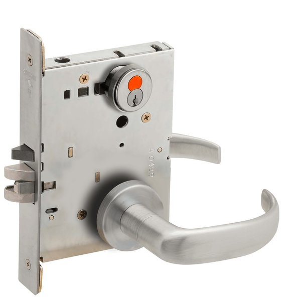 Schlage Grade 1 Classroom Mortise Lock, Schlage FSIC With Construction Core, 17 Lever, A Rose, Satin Chrome L9070T 17A 626
